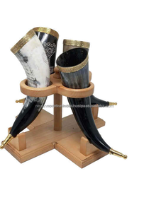 Corne à boire Viking médiévale faite à la main véritable corne de buffle naturelle jante en laiton poli verre d'agate artisan indien artisanat naturel - Product Image 2