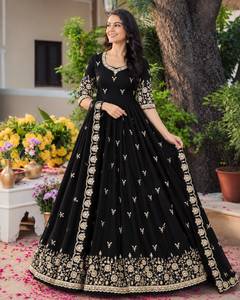 Ensemble de robe Anarkali pour femme en faux georgette lourdement brodé avec dupatta, costume ethnique de créateur 3 pièces pour soirée, longueur 50 pouces - Product Image 3
