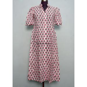Indian Handmade Cotton Kangura Midi Dress Women Hand Block Floral Printed Cute <b>Sweet</b> Daily Casual <b>Party</b> Wear A-Line Natural - Product Image 4