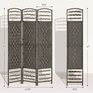Portable 3-Panel <b>Folding</b> Room Divider Translucent Dark Gray Wave Fiber <b>Screen</b> for Home Office Traditional Design - Product Image 3