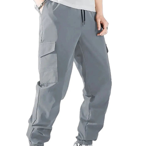 Pantalon cargo kaki pour homme, style décontracté, plusieurs poches, tissu en toile, coupe droite, léger et respirant, idéal pour l'été - Product Image 4