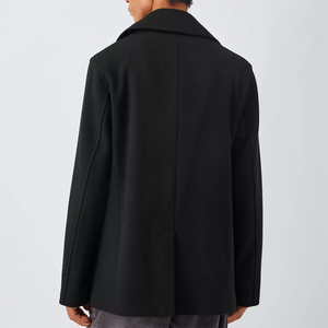 Double Breasted Pea coat For Men's <b>Black</b> Color Thickened Full Sleeve Stylish Outerwear Fall Winter Wool Pea coat For Boys - Product Image 3