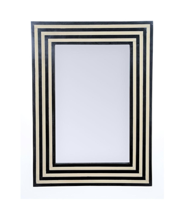 Miroir mural rectangulaire moderne à triple bordure en os noir incrusté, fait main, de luxe, pour décoration intérieure - Product Image 1
