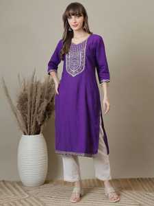 Kurti pour femmes en viscose et coton, coupe ample traditionnelle, longueur midi, orange, brodé, vêtements décontractés, vêtements de festival indiens, vêtements ethniques - Product Image 5