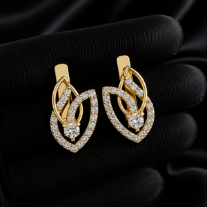 14K 18K Solid Gold Round Cut Lab Grown Diamond <b>Leaf</b> Shaped Earrings 0.55 CTW DEF VVS Russian Lock Earrings Fine <b>Jewelry</b> Earrings - Product Image 1