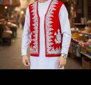 Elegante Chaleco Étnico Afgano de Lana sin Mangas con Encaje para Hombre, Chaleco Kurta con Bordado a Mano, Transpirable, de Secado Rápido, Informal para Otoño - Product Image 4