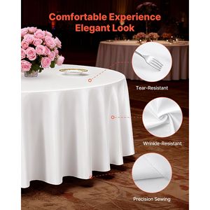 Tovaglie bianche da 90 pollici di diametro, confezione da 10, resistenti alle macchie e alle pieghe, lavabili in lavatrice, in poliestere. - Product Image 3