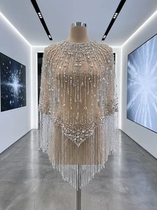 Cape à paillettes dorées exquises style années 20, boléro perlé pour robe de soirée formelle, écharpe de soirée en maille transparente – Direct Usine - Product Image 2