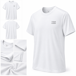 T-shirt de performance blanc à manches courtes pour homme, séchage rapide, col rond, coupe classique, décontracté, avec logo imprimé sur le devant - Product Image 3