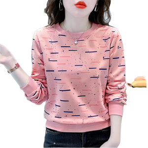 T-shirt en tricot à manches courtes et col rond pour femme, imprimé géométrique rose, streetwear décontracté, printemps-été, respirant, écologique - Product Image 1