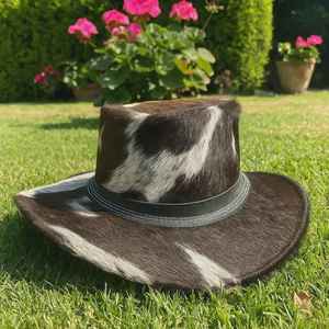Chapeau Fedora unisexe en cuir de vachette véritable fait main, qualité supérieure, style Steampunk Cowboy, avec poils de bœuf - Product Image 4