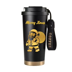 316 Black Stainless Steel Vacuum <b>Insulated</b> Coffee <b>Mug</b> with Lid with Dual drinking and various gold pattern - Product Image 3