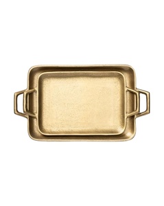 Antique gold rectangular twin handle tray ideal for festive Ramadan <b>decor</b> or gifting and luxurious dessert or snack serving - Product Image 1