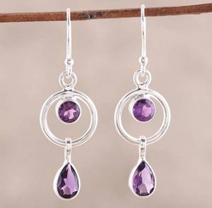 Nikhil Gems Amethyst Sterling Silver Gold Plated Peace Shape Trendy <b>Hook</b> Earrings Handmade Boho Jewelry Purple Gemstone Gift for - Product Image 6