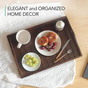 Plateau de service rectangulaire en bois massif avec poignées, décoratif pour salon, chambre, entrée, cuisine, cadeau pour les proches - Product Image 2