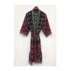 Chaqueta Larga Floral con Bordado Phulkari, Kimono, Cárdigan - 100% Algodón, Suave y Transpirable - Product Image 1