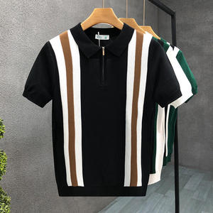 Camisa de Hombre de Verano de Alta Calidad, Personalizada, a Rayas, Tejida, Estilo Lujoso, Manga Corta, Cuello Solapa, Polo de Verano - Product Image 4