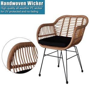Set da Patio Oshion in 3 Pezzi, Giallo Lino, in Vimini e Rattan con Tavolo in Vetro Temperato, Set da Conversazione per Giardino Esterno - Product Image 5
