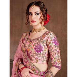 Arrestation couleur rose pastel vêtements de mariée concepteur brodé Lehenga choli - Product Image 3