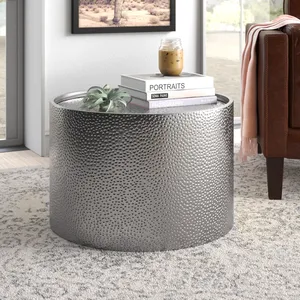 Table basse ronde en aluminium, 26 pouces de diamètre, 17 pouces de hauteur, design industriel, décoration de meubles d'intérieur, finition durable - Product Image 5