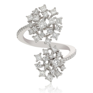 White <b>Gold</b> Princess Cut Diamond Snowflake <b>Cocktail</b> <b>Ring</b> Luxury Engagement Jewelry for Women - Product Image 1
