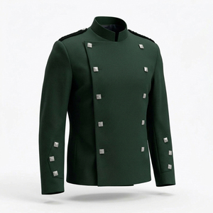 Chaqueta Doble Verde Bosque para Hombre, Estilo Montrose, Cordón Negro en el Hombro, Botones Plateados con Diseño de Pirámide, Atuendo para Gala Highland - Product Image 2