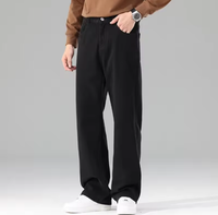 Jean en denim décontracté pour homme, taille haute, coupe droite ample, délavé clair, léger et confortable, idéal pour l'été, noir