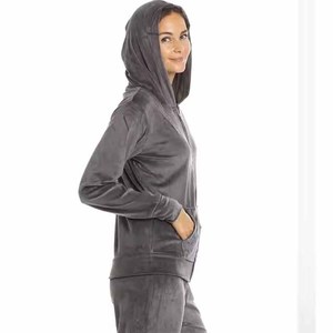 Women's Gray Hooded Zip-Up <b>Tracksuit</b> Full Sleeve Solid Color Casual Sweatshirt With Side Pockets Custom <b>velvet</b> Women <b>Tracksuit</b> - Product Image 1