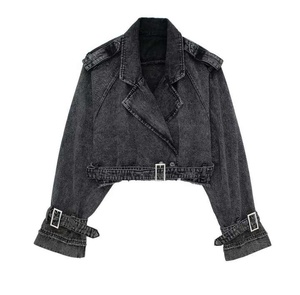 OEM/ODM Customization Fall Season New Style <b>Stand</b> Collar Women Denim Jackets Cropped Black Blue Motorcycle Jacket - Product Image 1