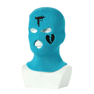 Gorro de punto tipo pasamontañas con bordado de pistola y corazón roto, unisex, para adultos, gorro de invierno de 56-58 cm, estilo urbano, informal. - Product Image 1