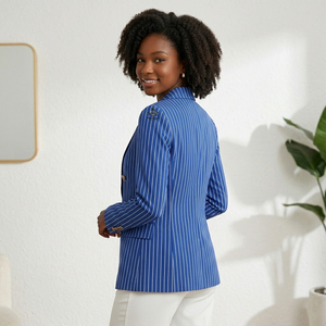 Blazer élégant rayé bleu pour femmes, vêtement grec de la franc-maçonnerie Delta Sigma Heritage, idéal pour les sororités et les fraternités, manteau décontracté - Product Image 4