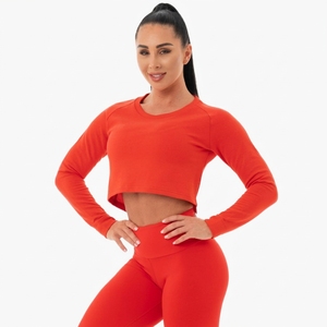 Custom Women Premium Solid Knitted Cropped Jersey Long Sleeve Crew Neck <b>Sweatshirt</b> Soft Cotton Blend Casual <b>Gym</b> Streetwear - Product Image 1