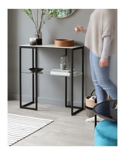 Modern Wood Console Table with Storage Shelf <b>Trestle</b> Base Living Room Entryway Furniture Minimalist Design Home Decor - Product Image 4