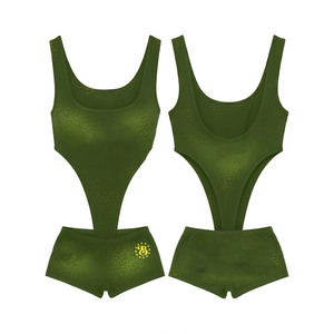 Maillot de bain une pièce vert en nylon extensible de haute qualité 220 GSM, texture douce, logo personnalisé, pour femme - Product Image 1