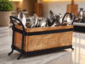 Handmade Mango Wood <b>Kitchen</b> Utensil <b>Caddy</b>: Farmhouse Organizer - Product Image 4