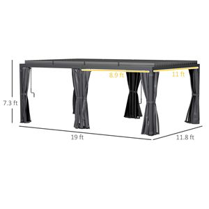 Pergola in Alluminio 3,66m x 5,79m con Tende a Lamelle Regolabili e Zanzariera Grigio Scuro - Product Image 2