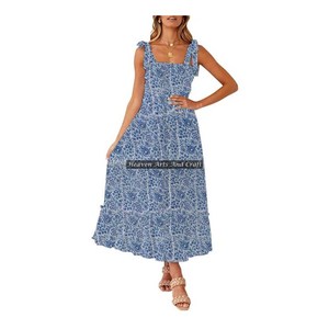 Elegante Vestido Boho Floral con Tirantes Finos para Mujer, Estilo Perfecto para Vacaciones de Verano, Días de Playa y Veladas Relajadas, India y Pakistán - Product Image 2