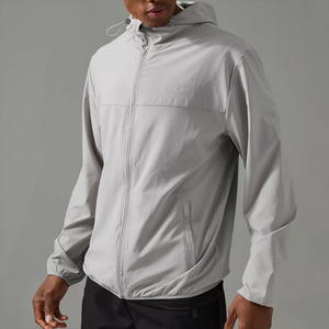 Men's Black Hooded Windproof Zipper <b>Jacket</b> Casual Autumn Polyester Long Sleeve Regular Fit Solid Color Outerwear - Product Image 2