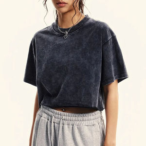 เสื้อครอปทรงหลวมของผู้หญิงเสื้อครอปแขนสั้นผ้าฝ้ายเสื้อครอปลำลองสไตล์ใหม่2026 - Product Image 1