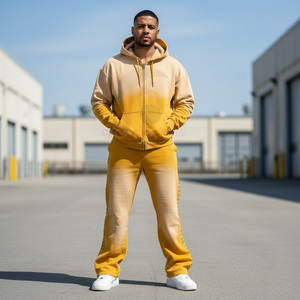 Conjunto de Sudadera con Capucha y Pantalones Deportivos Acampanados Blancos con Efecto Desgastado para Hombre, Estilo Urbano - Product Image 6