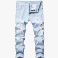Jean évasé déchiré et délavé taille haute pour homme, coupe slim, en denim déchiré, pantalon décontracté et tendance, couleur unie, haute qualité