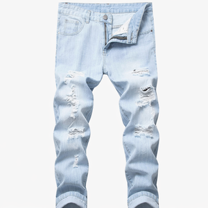 Jeans ajustados rotos y desgastados para hombre, pantalones casuales de mezclilla con efecto destruido, a la moda - Product Image 1