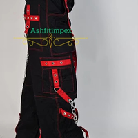 Pantalon unisexe homme grande taille style Gothique Punk Rock, taille mi-haute, à rayures latérales, style urbain, respirant, écologique, 100% coton, coupe ample, avec chaîne