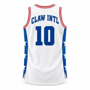 Basketball Jersey White <b>Red</b> Blue Stars Heat-Transfer Printed High Neck Tank <b>Top</b> Unisex Adult <b>Mesh</b> Breathable 100% Polyester - Product Image 3
