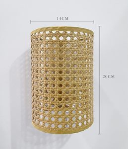Abat-jour de plafond cylindrique rustique en rotin, tressé artisanal, style antique, pour salon, chambre et salle à manger - Product Image 4