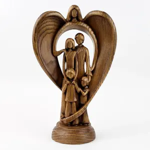 Guardian angel <b>family</b> statue wooden sculpture with two sons one daughter easter gift <b>family</b> decor angel blessing <b>portrait</b> - Product Image 1