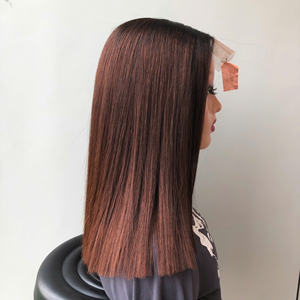 Bone Straight Ombre <b>Brown</b> <b>Wig</b> Full Cuticle Aligned Hair Bone Straight Light Orange Color Matching Closure Hair Extensions - Product Image 1