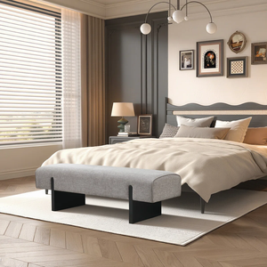 Banc Mid-Century Modern Vietnam en tissu de lin de qualité supérieure + éponge haute densité + bois massif naturel MD04 - Product Image 2