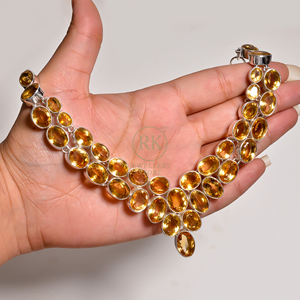Collier en argent sterling 925 avec citrine, fait main, collier statement, collier en pierre jaune, collier en pierre taillée, bijou cadeau en citrine - Product Image 2