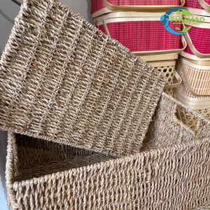 Wicker SEAGRASS STORAGE <b>BASKET</b> with Lid Cotton Liner Gift <b>Basket</b>, <b>Hamper</b> and Packaging Solution - Product Image 6
